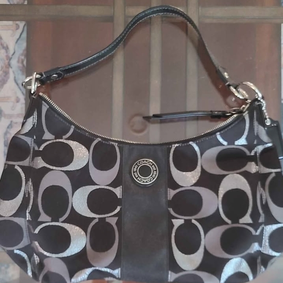 Coach Silver and Black Shoulder Bag with Signature Style - Picture 1 of 2